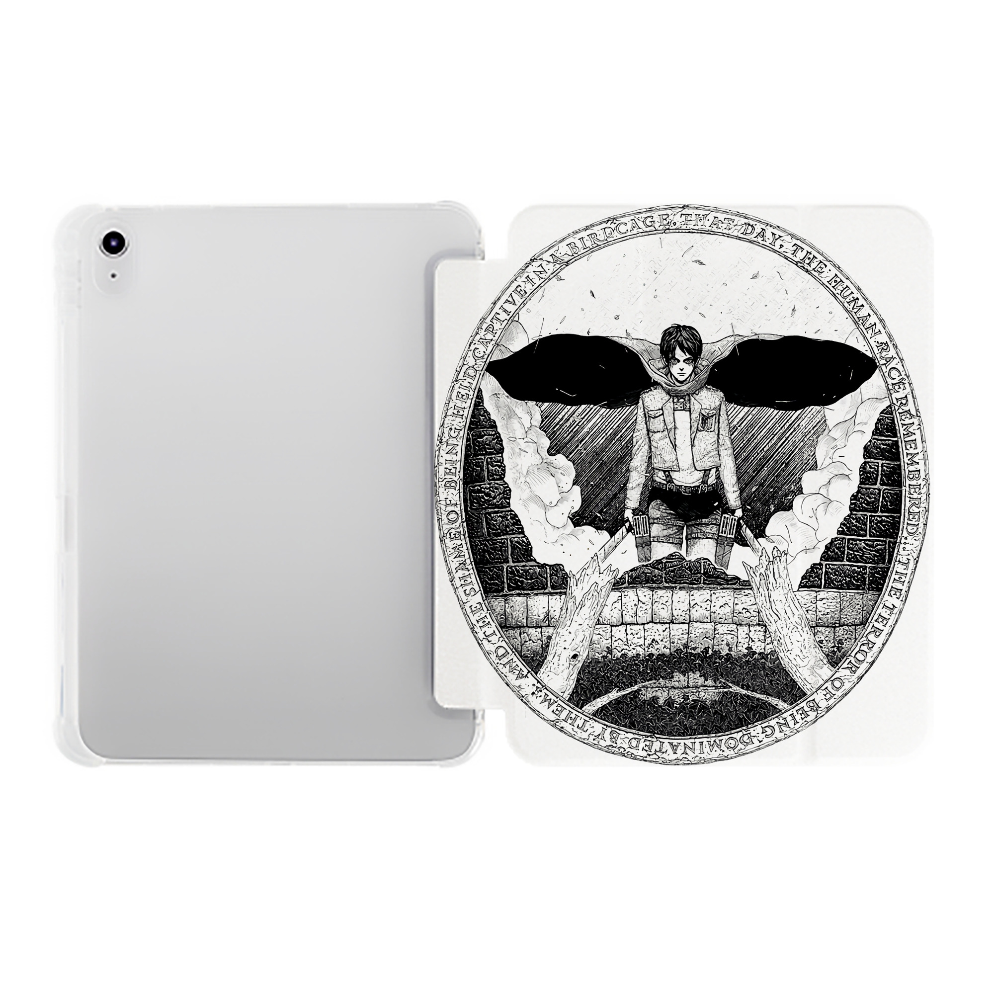 （画像用） 進撃の巨人 エレン･イェーガー Attack on Titan Eren Jäger IPad ケース ペン収納付き 三つ折りスタンド PUレザー×シリコン 対応機種9.5/10.5/10.9インチ